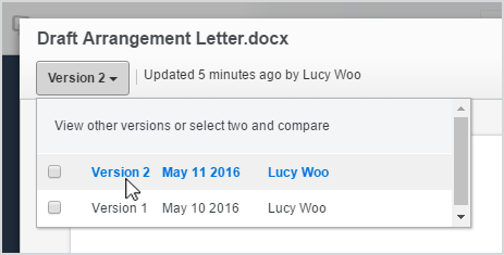 Select a version from the top left corner of the document preview
