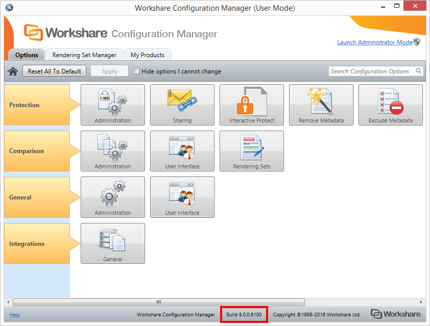 The build number is displayed at the bottom of the Workshare Configuration Manager as a series of numbers separated by dots.