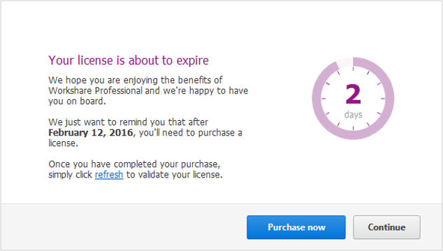 You'll see a notification that says, "Your license is about to expire"