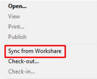 Now the context menu will display Sync from Workshare