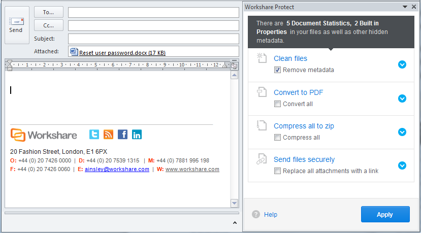 Interactive Protect begins scanning documents for metadata as soon as they're attached