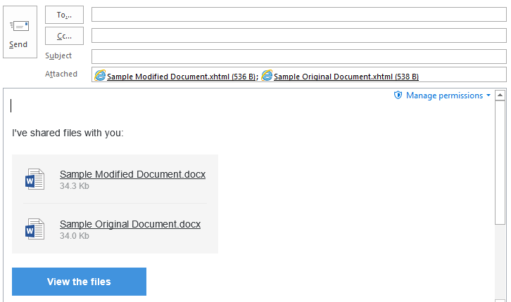 Your attachments are converted and the "Manage permissions" option appears in the attachments bar
