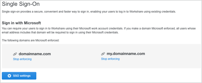 The domain names that are required to sign in with Microsoft are listed in the Admin Console under "Single Sign-On" > "Sign in with MIcrosoft".