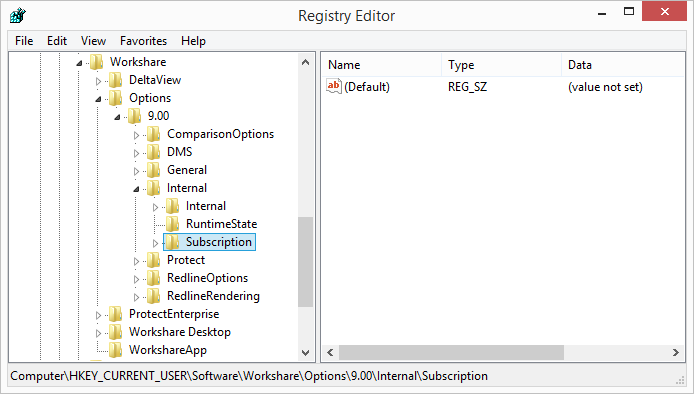 When you visit the location above in the registry, you will see a key in the left pane called "Subscription".