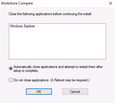 Close the following application before continuing the install