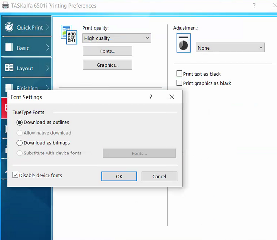 Kyocera Printing Preferences