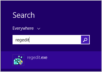 In the Search box, type "regedit"