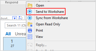 When you right-click a file, the option says "Send file to Workshare".